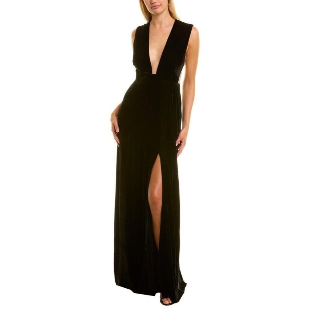 Sau Lee Genevie Black Satin Sleeveless V-Neck Maxi Gown New - Picture 11 of 15